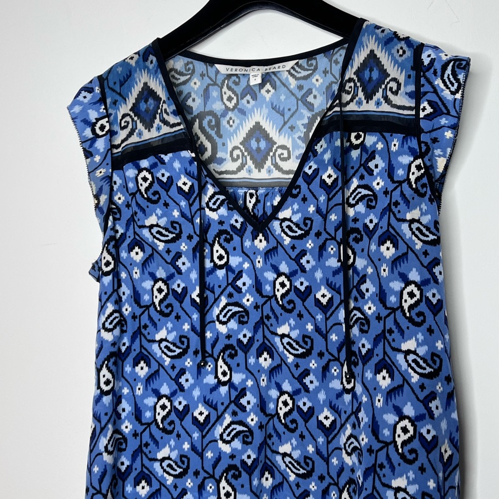 VERONICA BEARD Women's 'Rincon' Tie Front Silk Blouse Spring Navy Sz. 4 - Picture 3 of 7